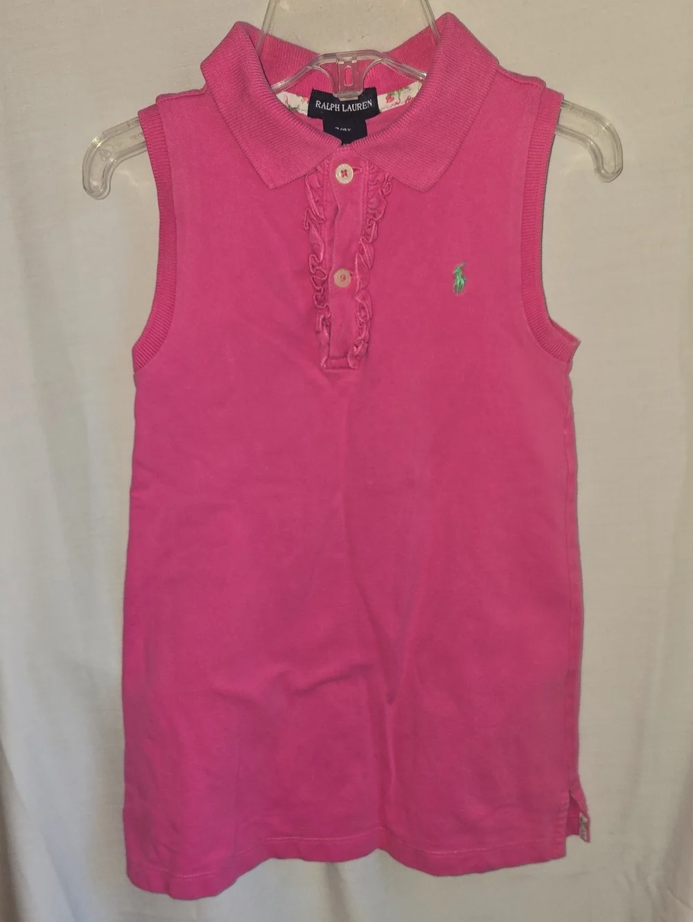 Ralph Lauren Girls' Hot Pink Sleeveless Polo Tunic with Green Pony